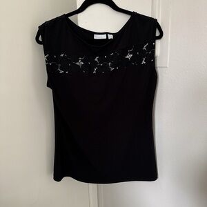 New York & Company Black Top with Lace Detail